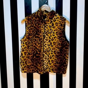 Vintage Reversible Black/Leopard Print Winter Puffy Vest 90s y2k Aesthetic Small